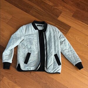 Gray Quilted Bomber Jacket with Black Accents